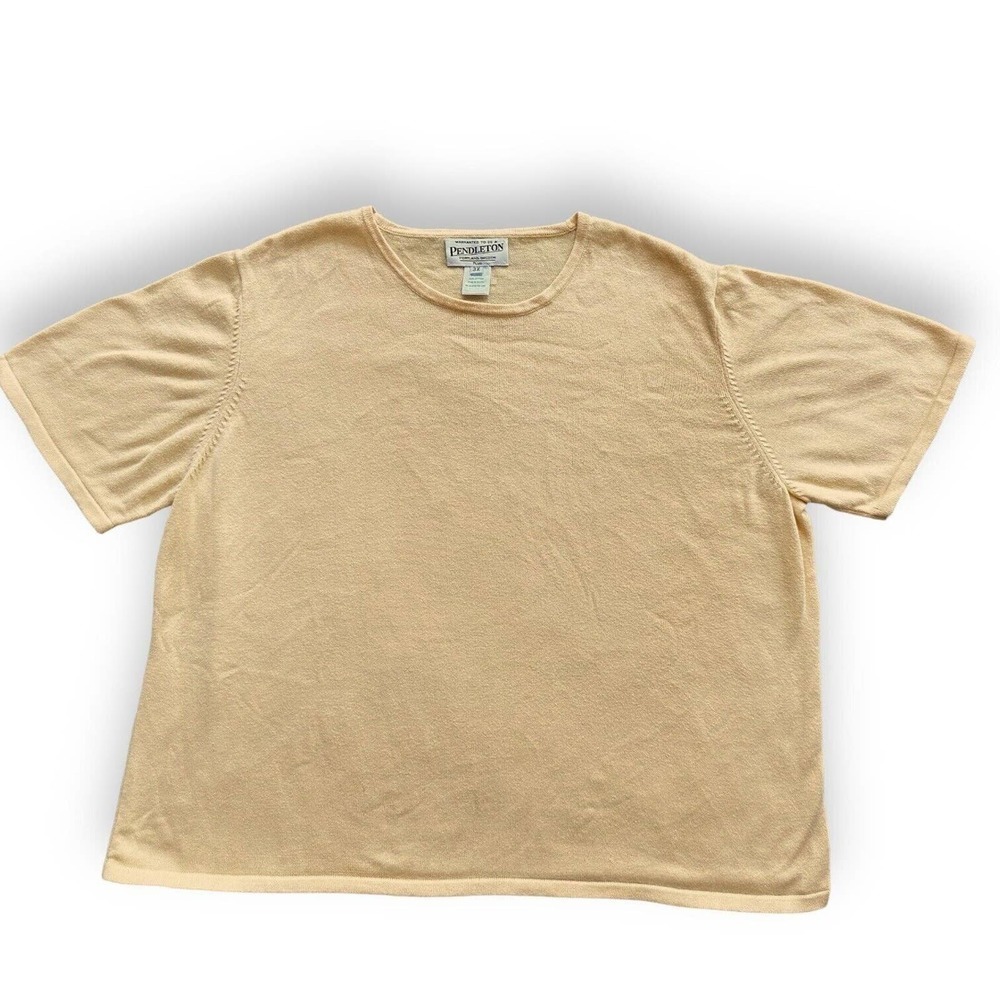 Pendleton Top Women’s Size XXXL 3XL Yellow Crew Neck Comfort Fine Knit Cotton‌‌